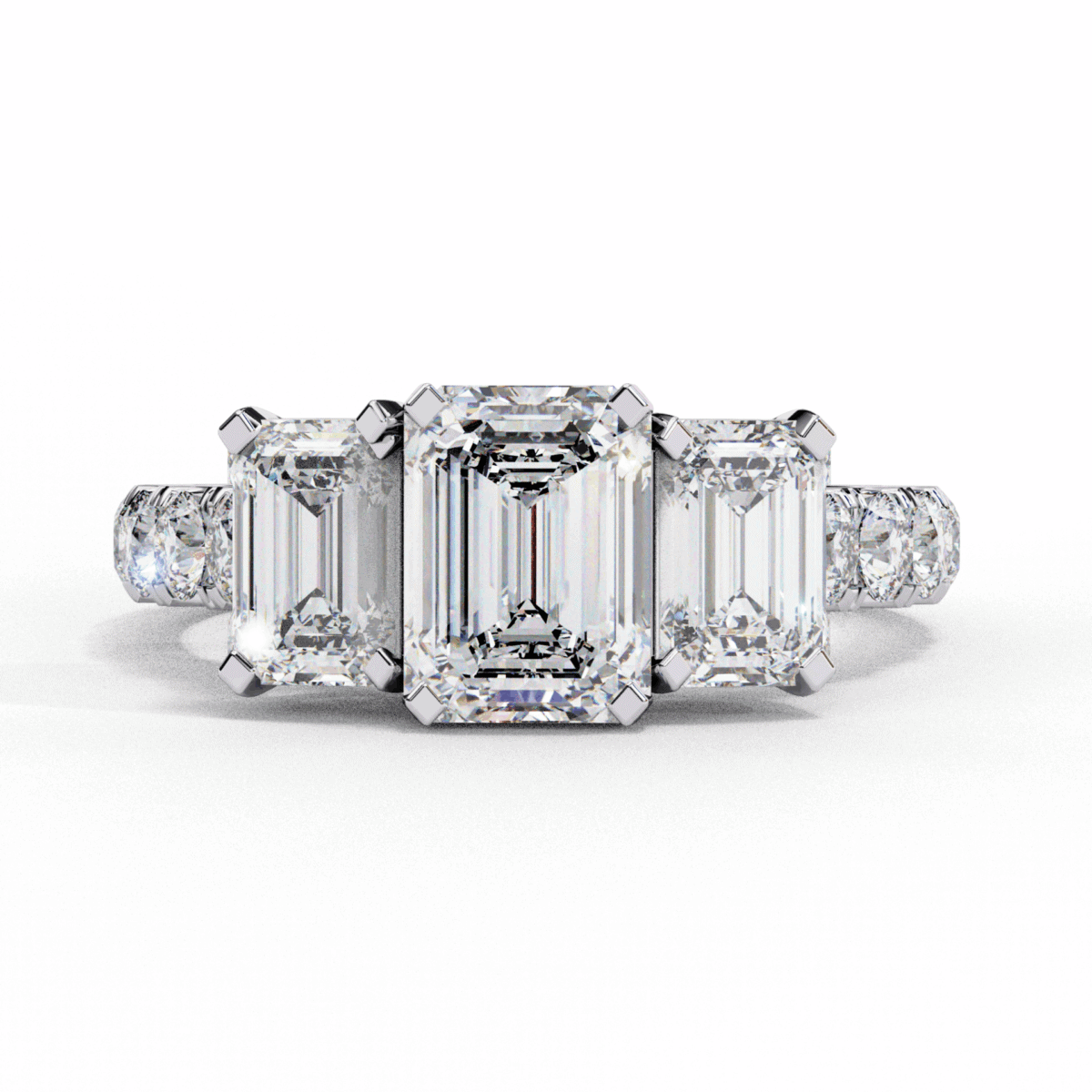3 Carat Emerald Cut Solitaire in Three Stone Setting  Image 1