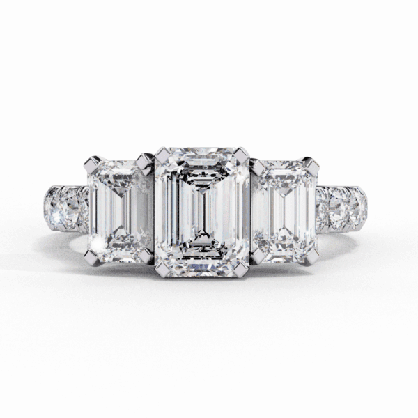 3 Carat Emerald Cut Solitaire in Three Stone Setting