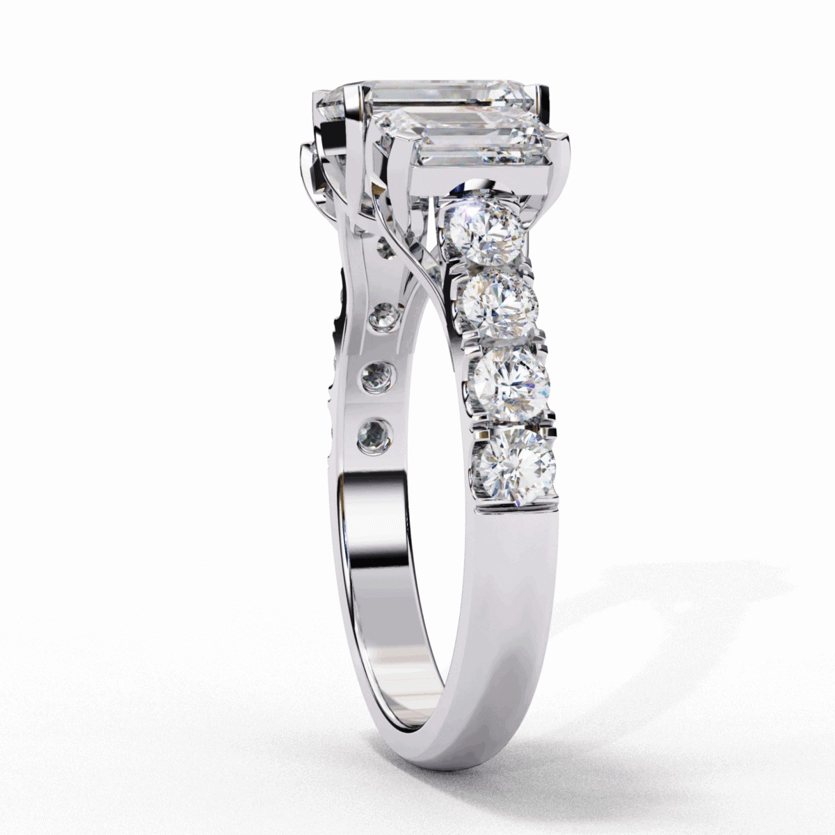 3 Carat Emerald Cut Solitaire in Three Stone Setting  Image 2