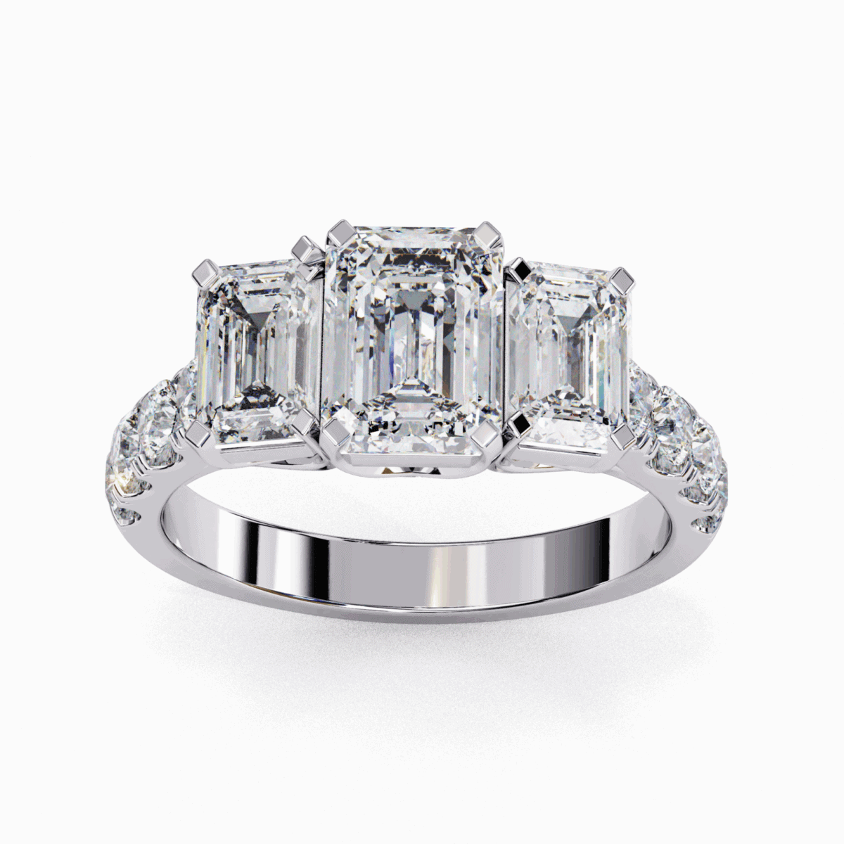 3 Carat Emerald Cut Solitaire in Three Stone Setting  Image 3