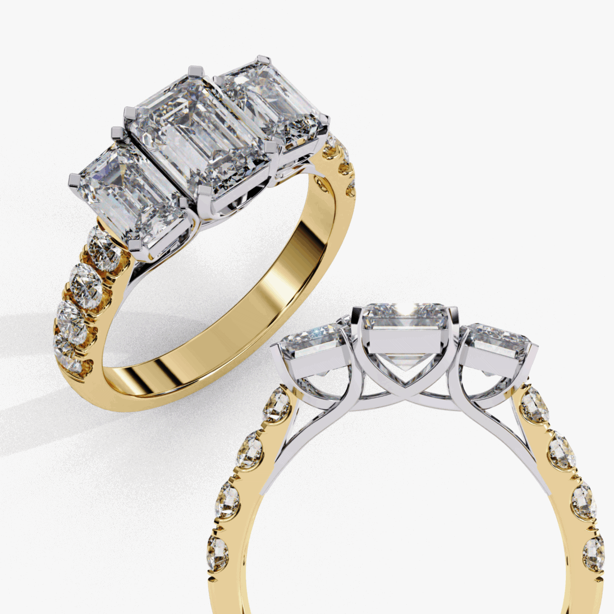 3 Carat Emerald Cut Solitaire in Three Stone Setting  Image 6