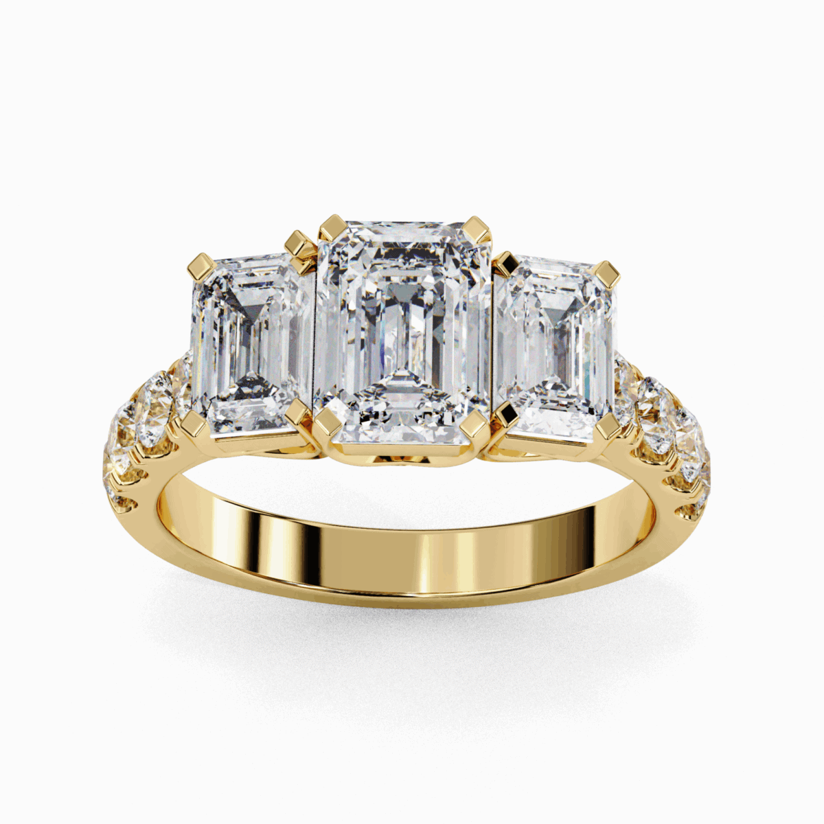 3 Carat Emerald Cut Solitaire in Three Stone Setting  Image 8