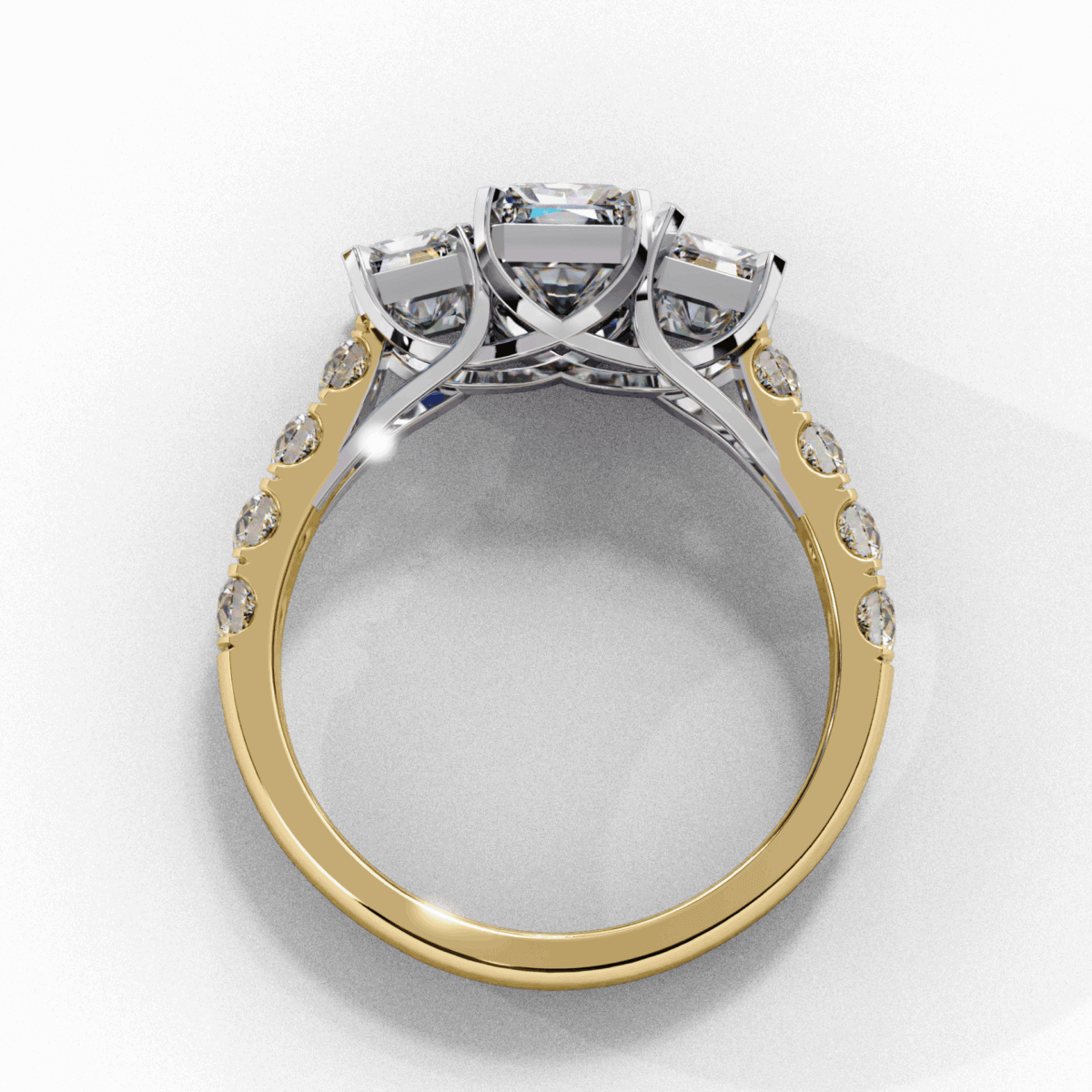 3 Carat Emerald Cut Solitaire in Three Stone Setting  Image 9