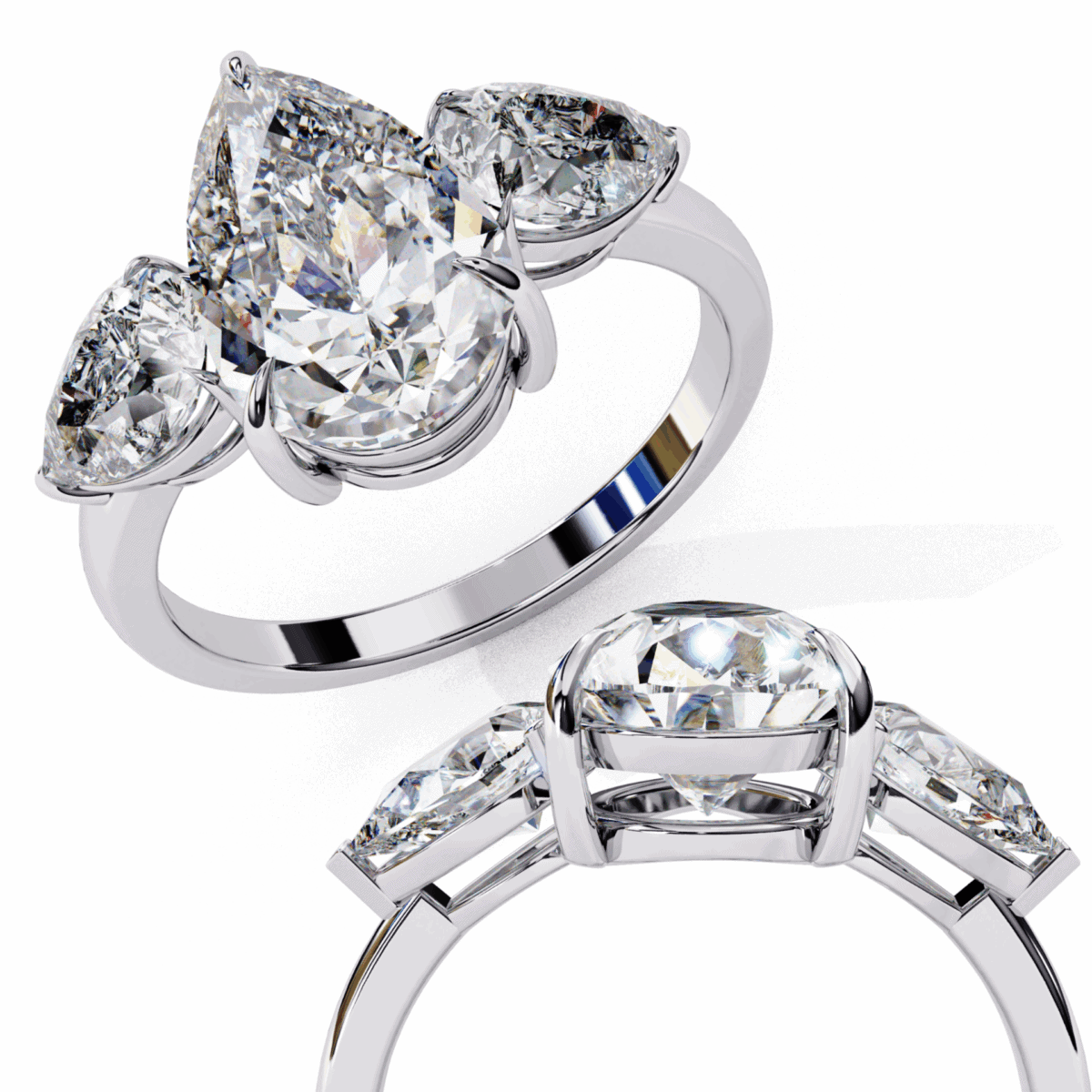 3 Carat Pear Cut Solitaire in Three Stone Setting  Image 2