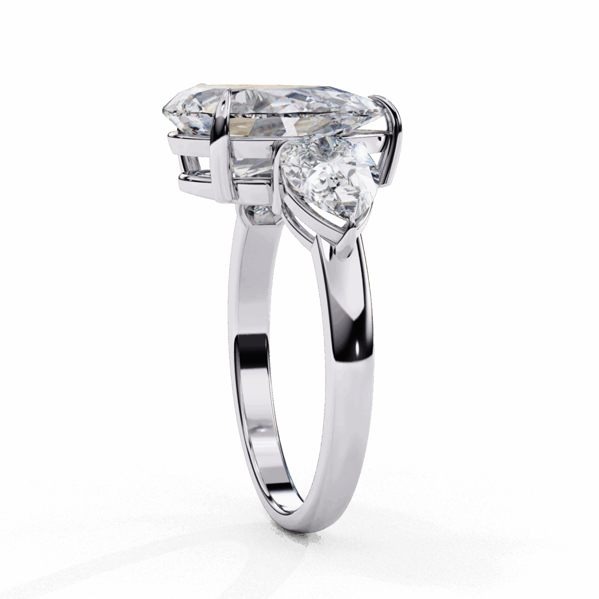 3 Carat Pear Cut Solitaire in Three Stone Setting  Image 3