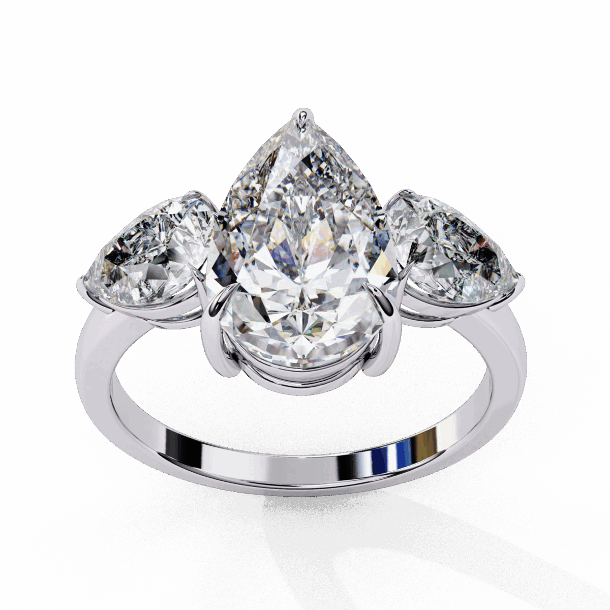 3 Carat Pear Cut Solitaire in Three Stone Setting  Image 4