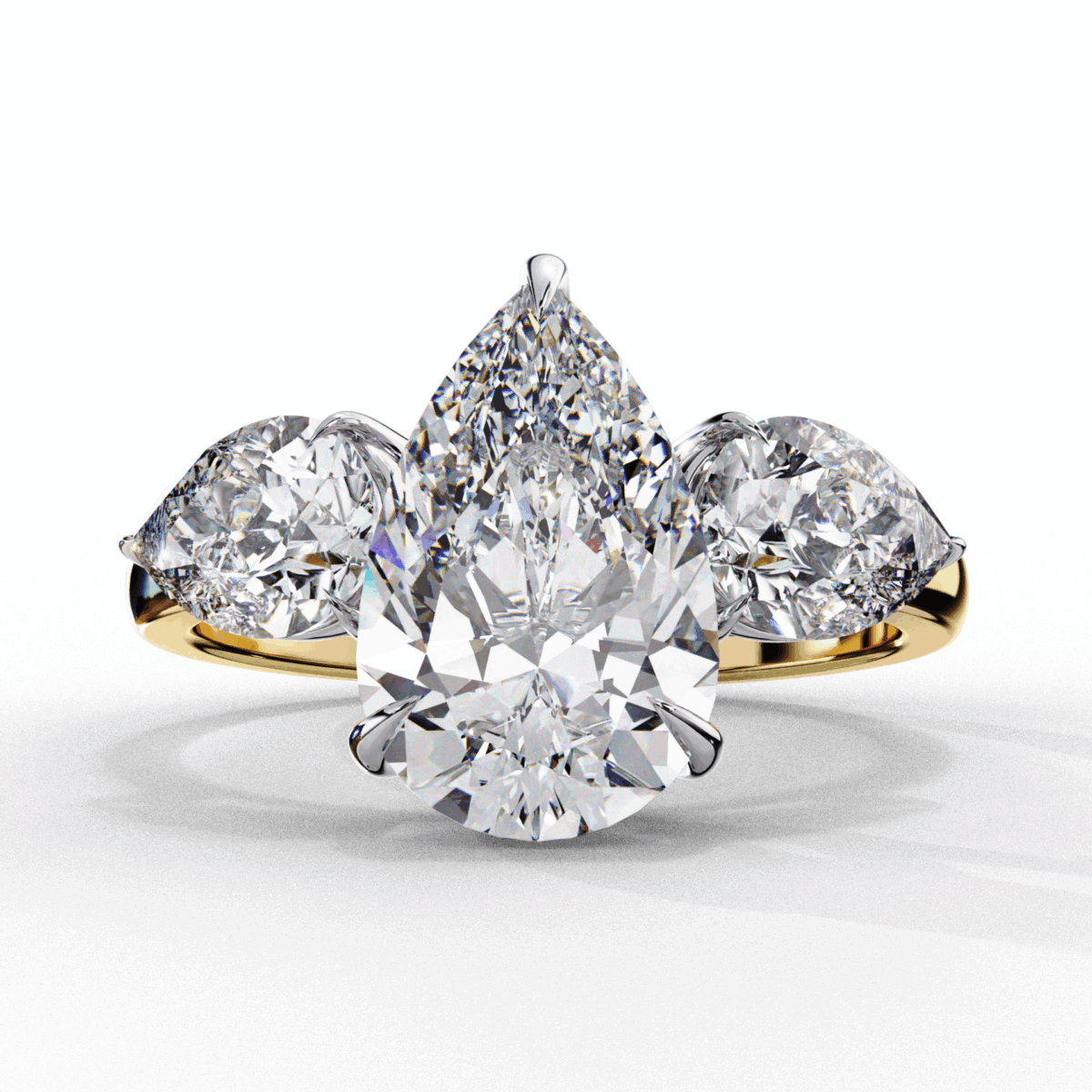 3 Carat Pear Cut Solitaire in Three Stone Setting  Image 6