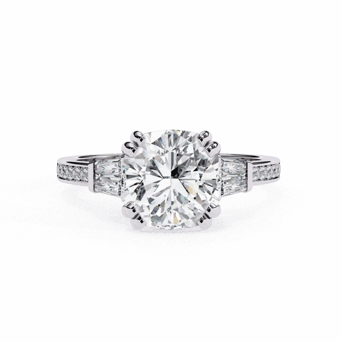 LR14173P11 3 Carat Cushion Cut Solitaire in Three Stone Setting Image 1