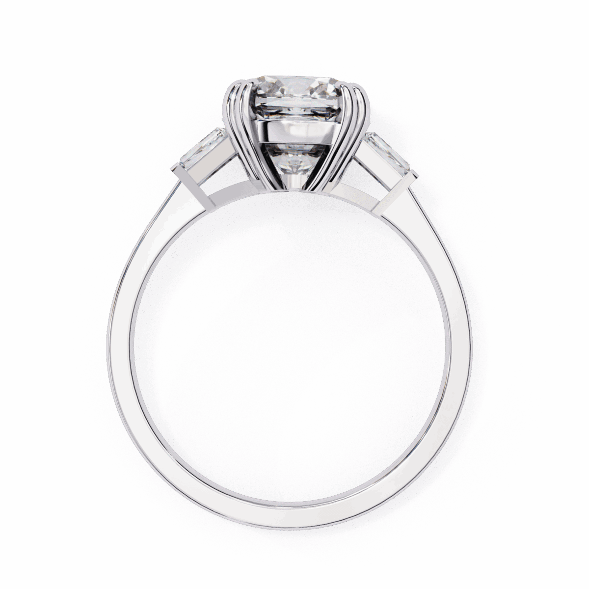 3 Carat Cushion Cut Solitaire in Three Stone Setting  Image 3