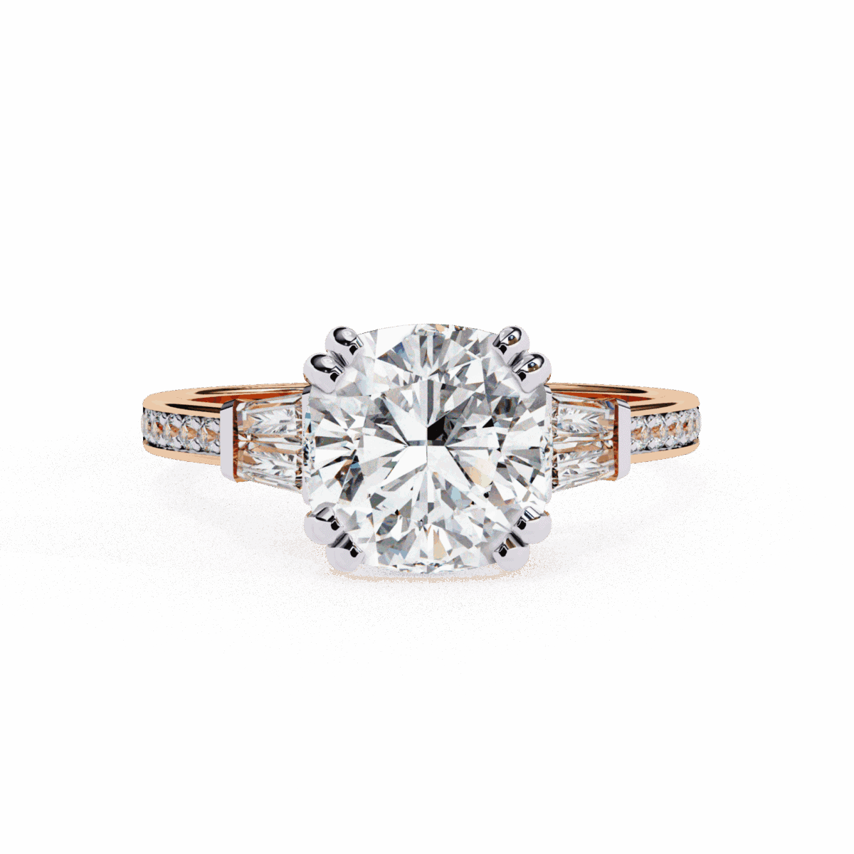 3 Carat Cushion Cut Solitaire in Three Stone Setting  Image 9