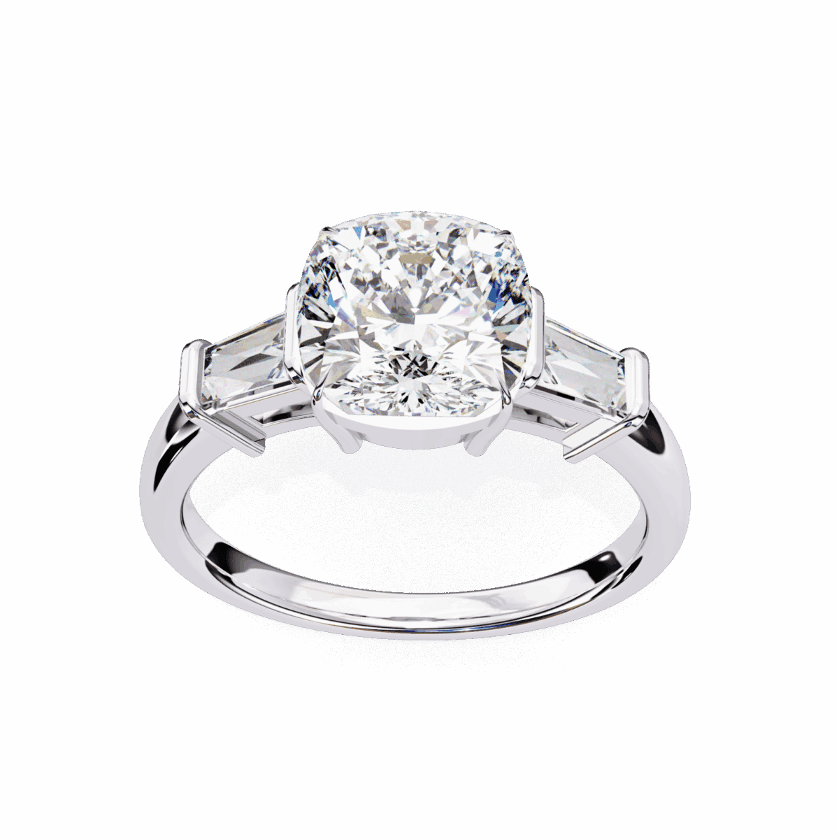 3.75 Carat Cushion and Baguette Cut Solitaire Edit Ring  Image 4