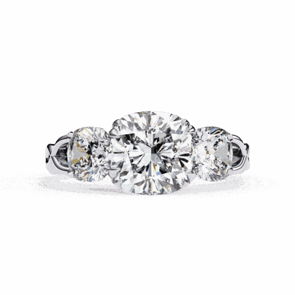 3.5 Carat Cushion Cut Solitaire in Three Stone Setting