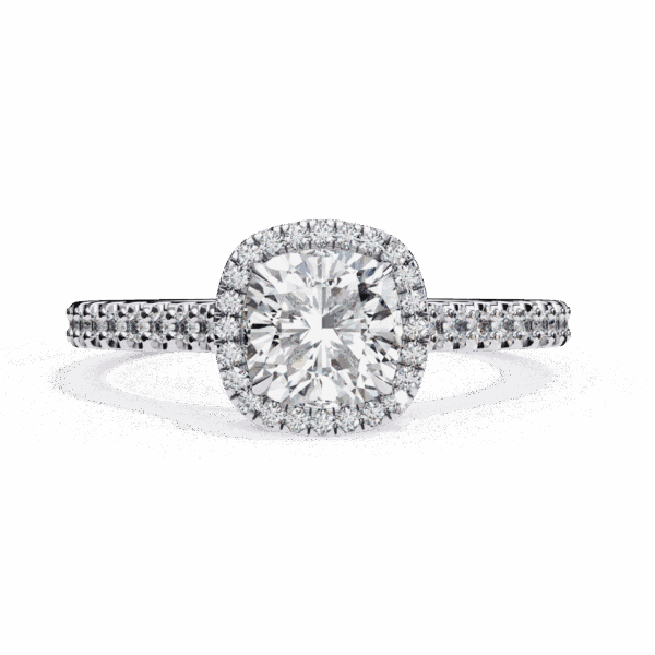 2 Carat Cushion Cut Solitaire in Hidden Halo