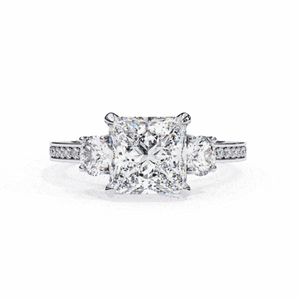 3.25 Carat Princess Cut Solitaire in Three Stone Setting