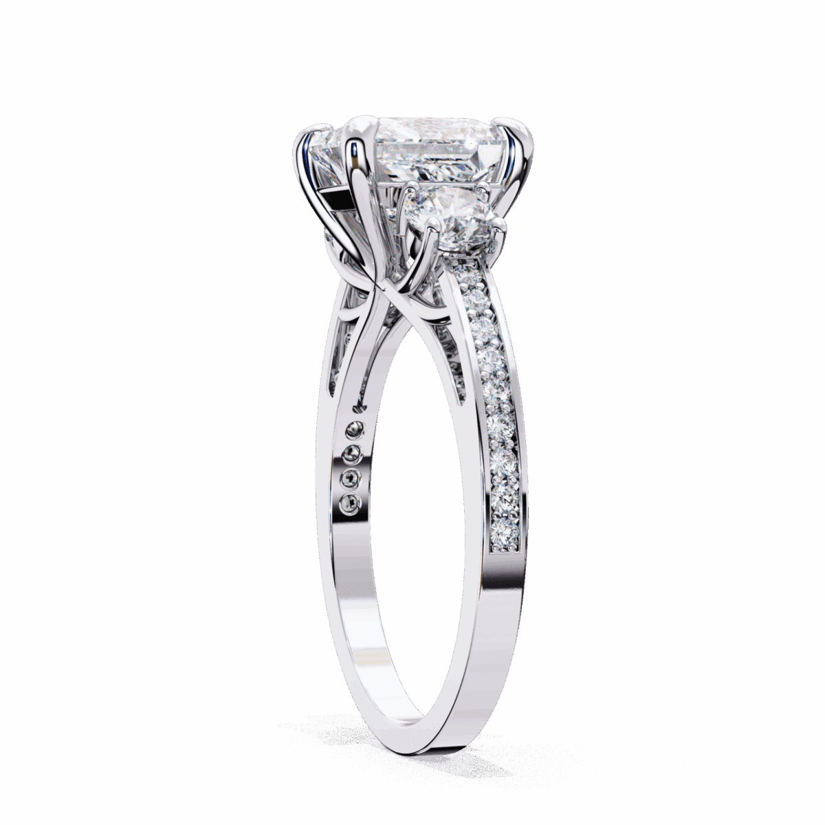 3.25 Carat Princess Cut Solitaire in Three Stone Setting  Image 2