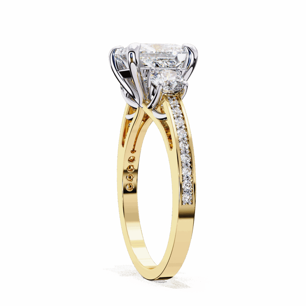 3.25 Carat Princess Cut Solitaire in Three Stone Setting  Image 4
