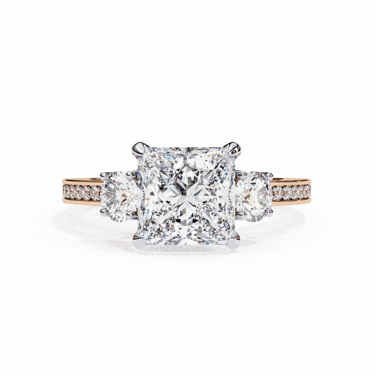 3.25 Carat Princess Cut Solitaire in Three Stone Setting  Image 6