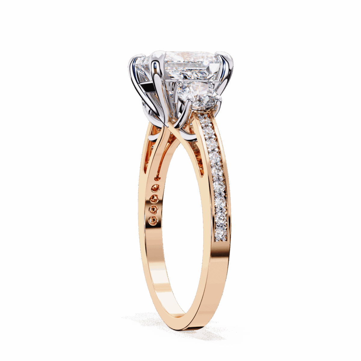 3.25 Carat Princess Cut Solitaire in Three Stone Setting  Image 7