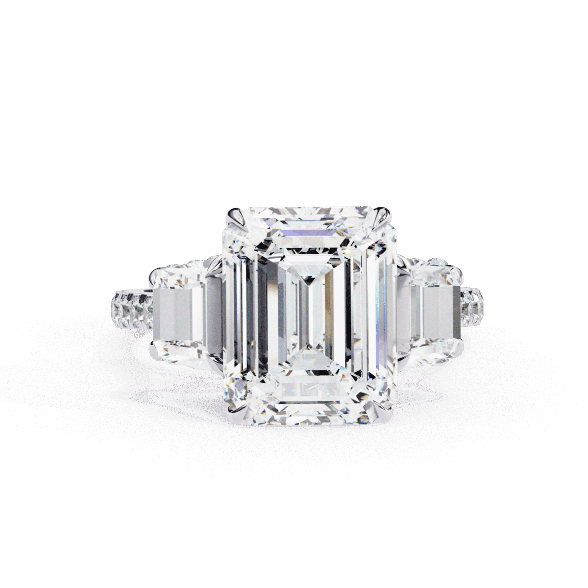 5.25 Carat Emerald Cut Solitaire in Three Stone Setting  Image 1