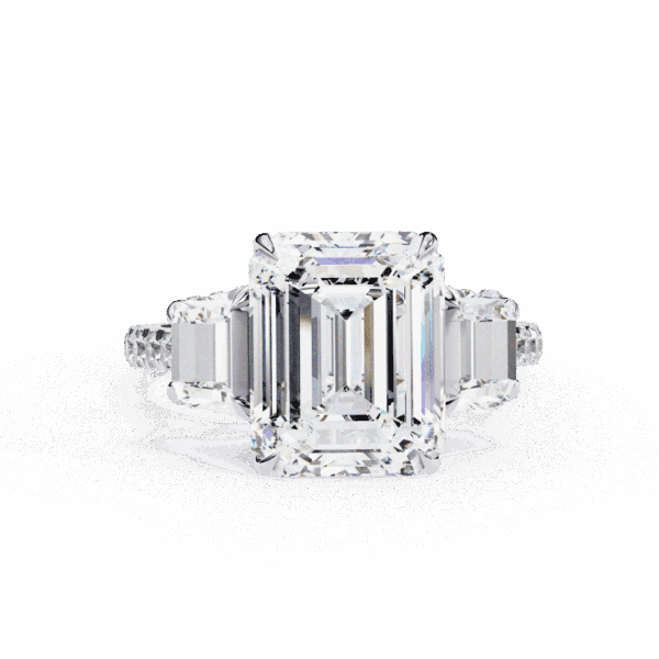 5.25 Carat Emerald Cut Solitaire in Three Stone Setting