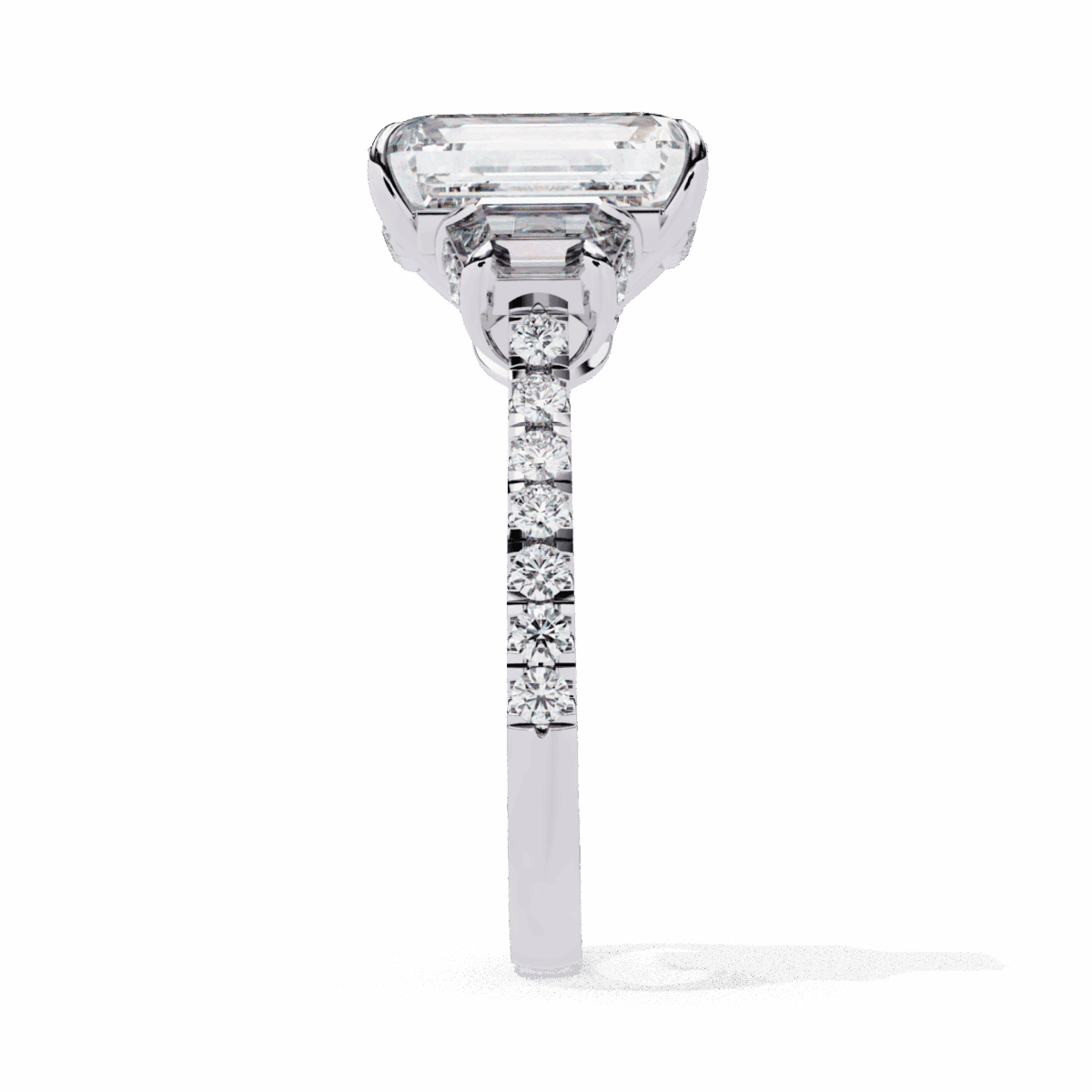 5.25 Carat Emerald Cut Solitaire in Three Stone Setting  Image 2