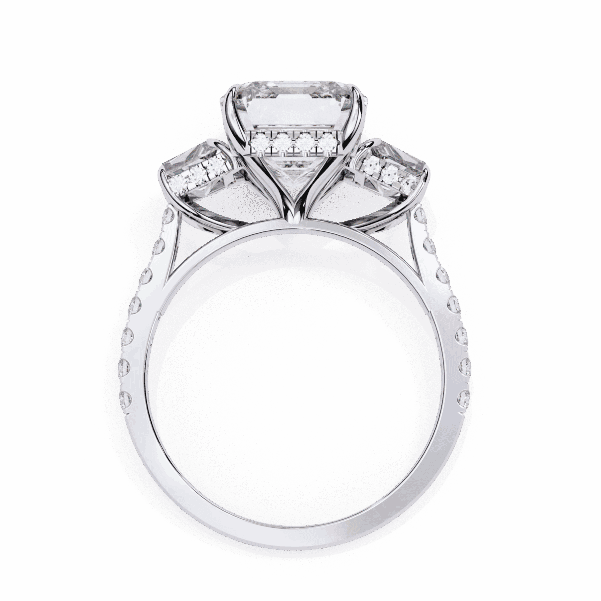 5.25 Carat Emerald Cut Solitaire in Three Stone Setting  Image 3