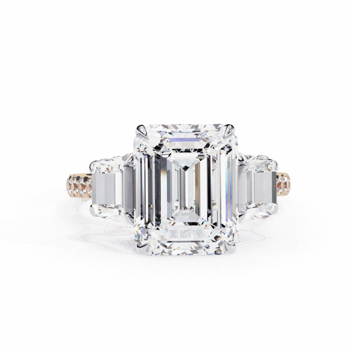 5.25 Carat Emerald Cut Solitaire in Three Stone Setting  Image 9