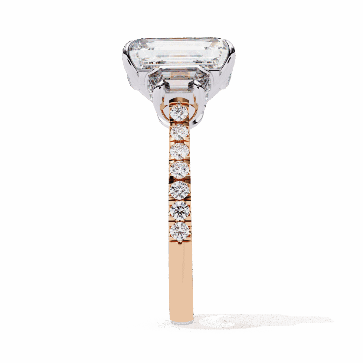 5.25 Carat Emerald Cut Solitaire in Three Stone Setting  Image 10