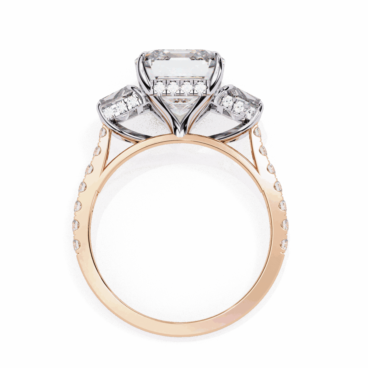 5.25 Carat Emerald Cut Solitaire in Three Stone Setting  Image 11