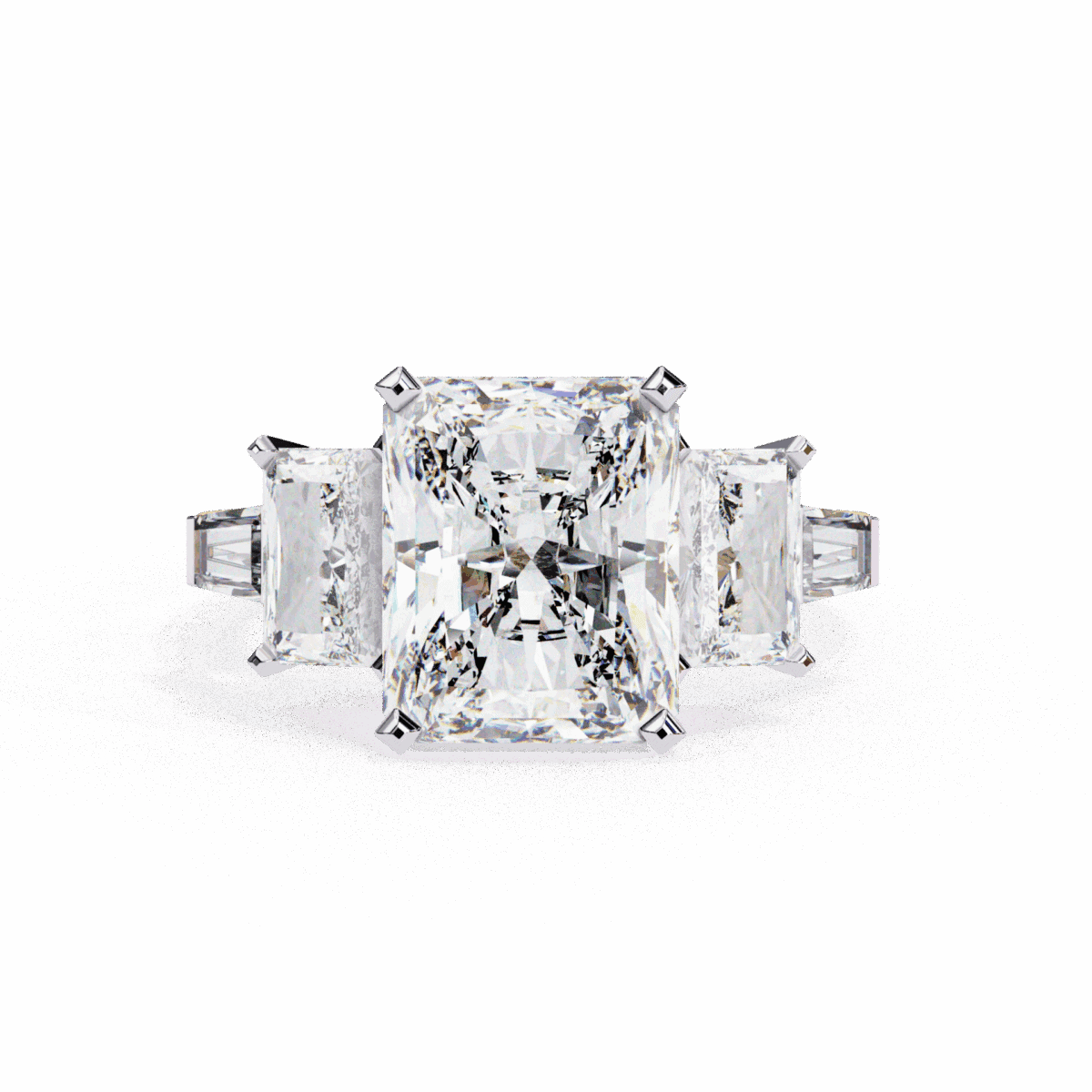 LR14185P11 6.5 Carat Radiant Cut Solitaire in Three Stone Setting Image 1