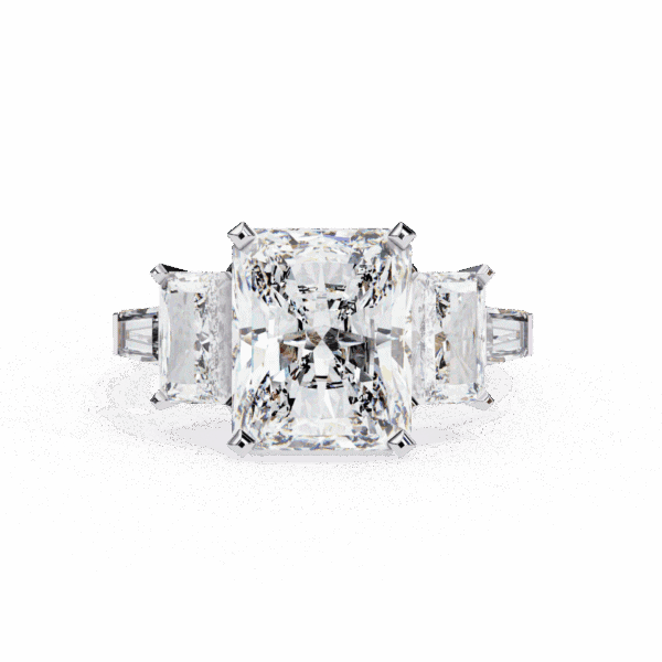 6.5 Carat Radiant Cut Solitaire in Three Stone Setting
