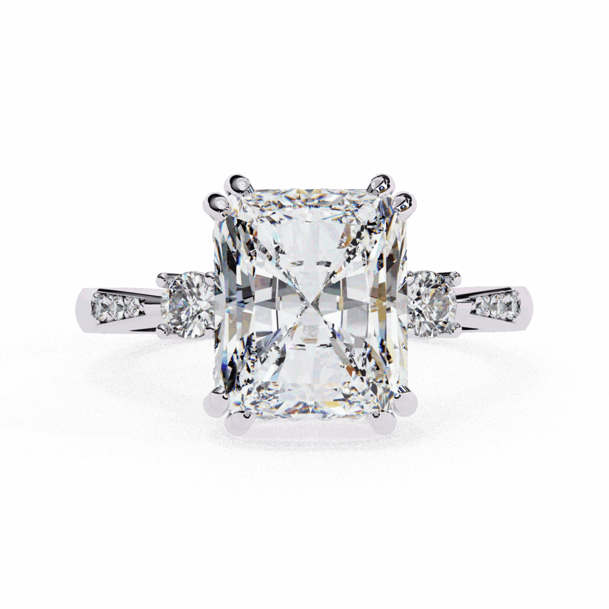 LR14191P11 4 Carat Radiant Cut Solitaire in Three Stone Setting Image 1