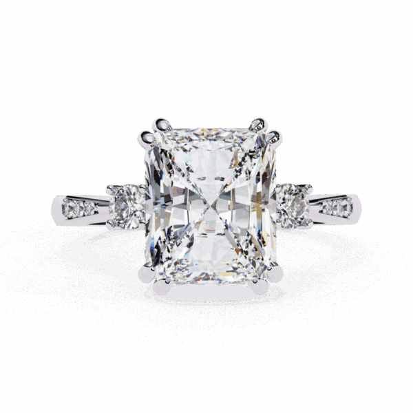 4 Carat Radiant Cut Solitaire in Three Stone Setting
