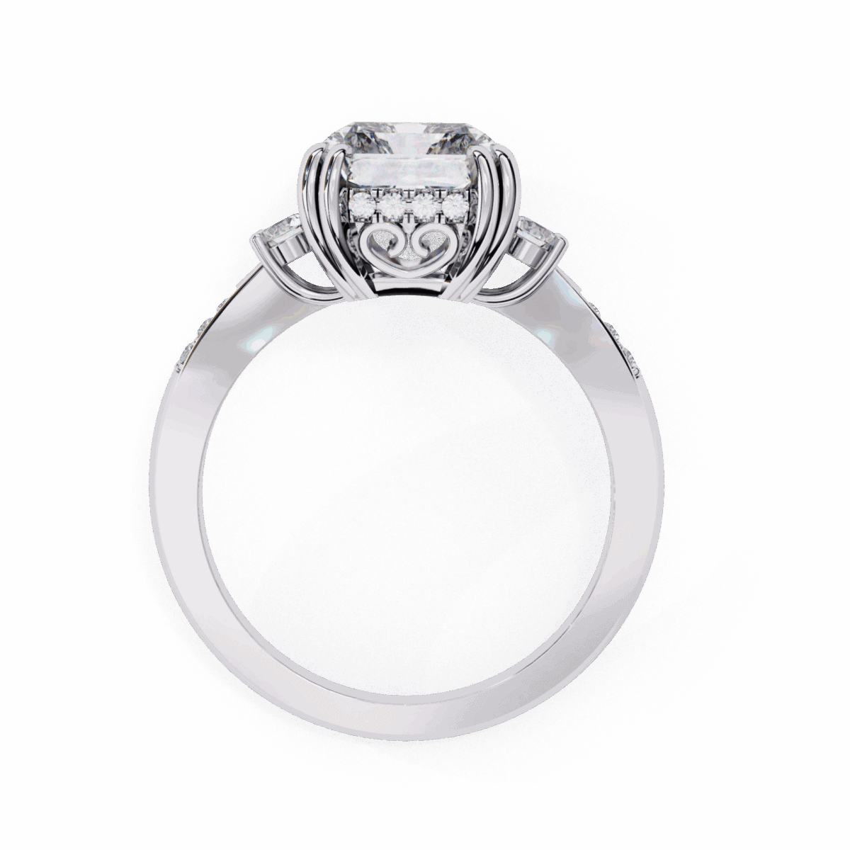4 Carat Radiant Cut Solitaire in Three Stone Setting  Image 3