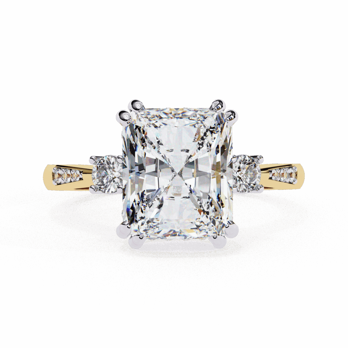 4 Carat Radiant Cut Solitaire in Three Stone Setting  Image 5