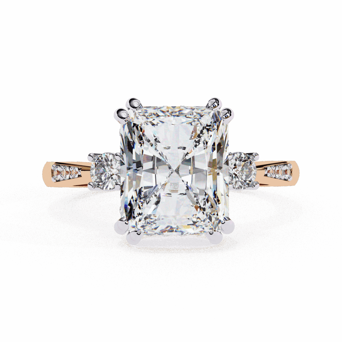 4 Carat Radiant Cut Solitaire in Three Stone Setting  Image 9