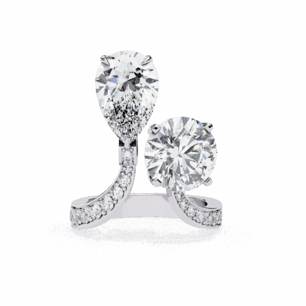 6.5 Carat Pear and Round Cut Toi Et Moi Solitaire