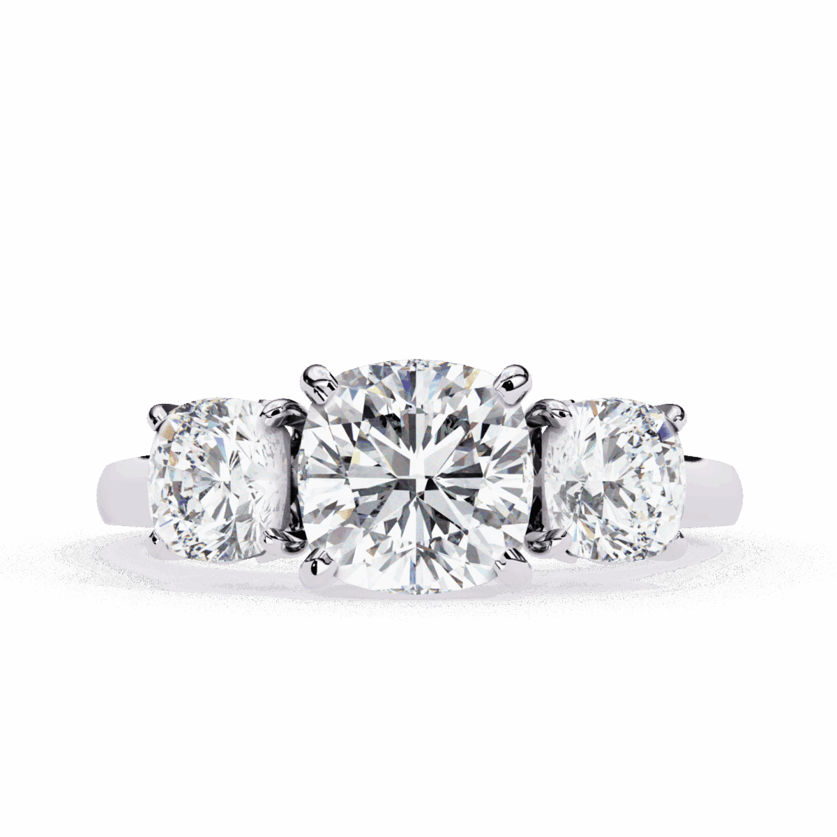 4 Carat Cushion Cut Solitaire in Three Stone Setting  Image 1