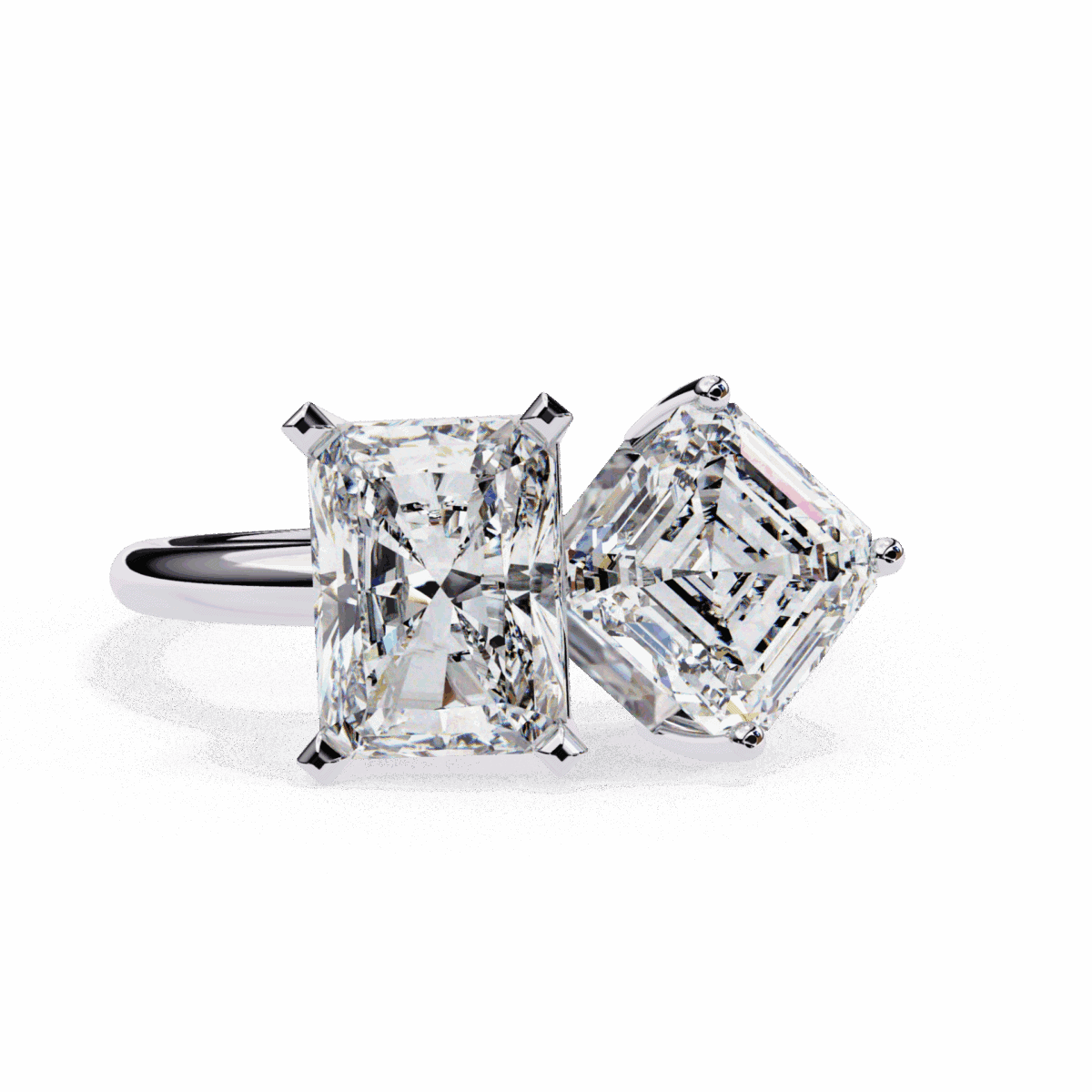 LR14275P11 4.25 Carat Radiant and Emerald Cut Toi et Moi Solitaire Ring Image 1