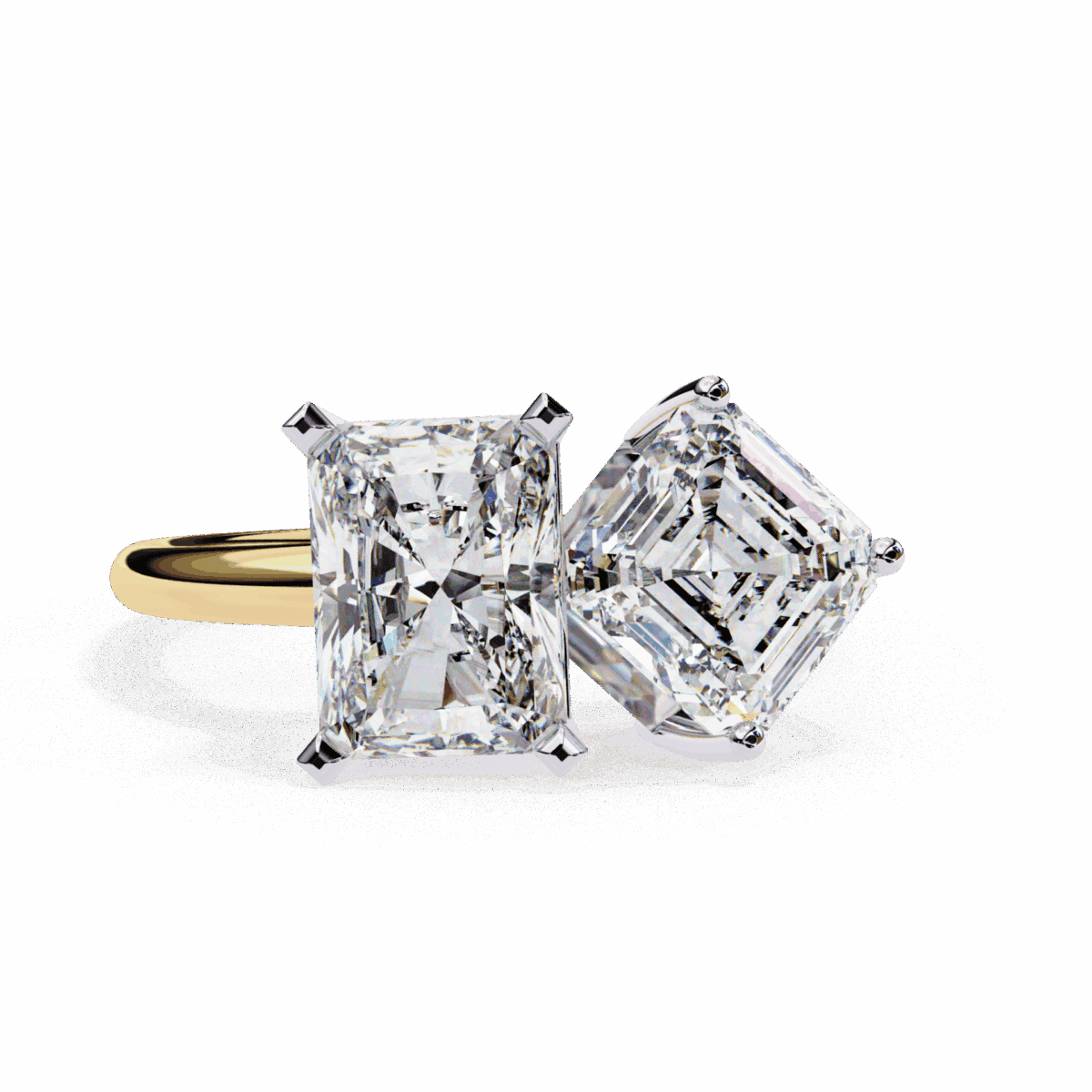 4.25 Carat Radiant and Emerald Cut Toi et Moi Solitaire Ring  Image 5