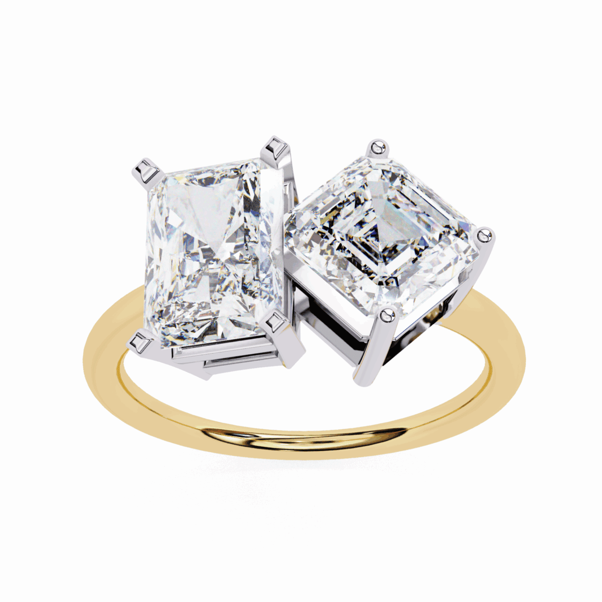4.25 Carat Radiant and Emerald Cut Toi et Moi Solitaire Ring  Image 8