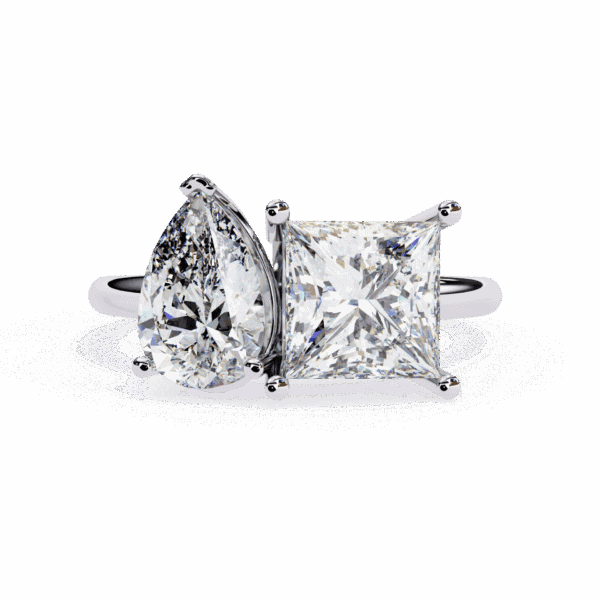 4.25 Carat Pear and Princess Cut Toi et Moi Solitaire Ring