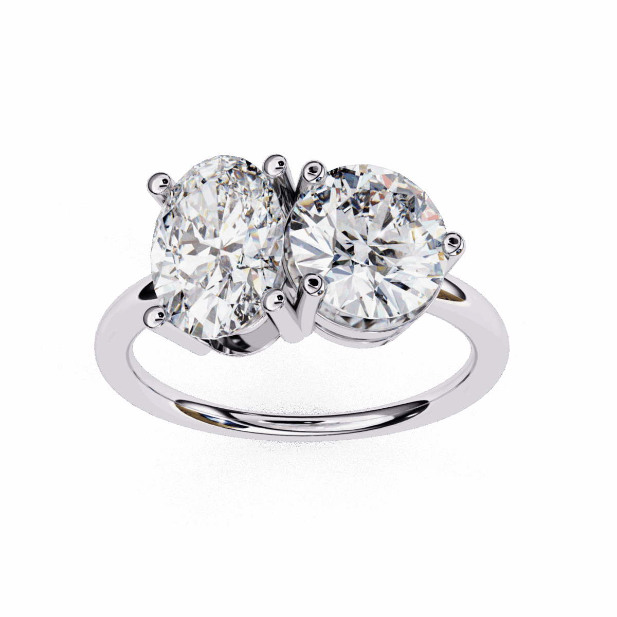 3.25 Carat Oval and Round Cut Toi et Moi Solitaire Ring  Image 4
