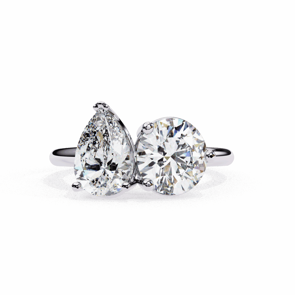 3.75 Carat Pear and Round Cut Toi et Moi Solitaire Ring  Image 1
