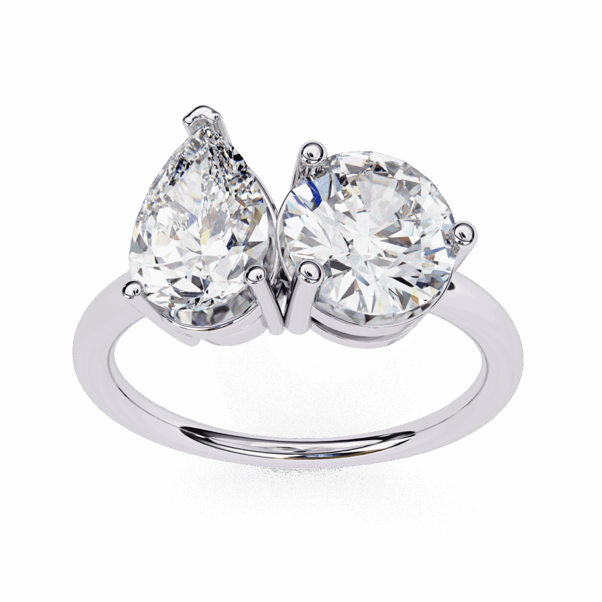 3.75 Carat Pear and Round Cut Toi et Moi Solitaire Ring  Image 4