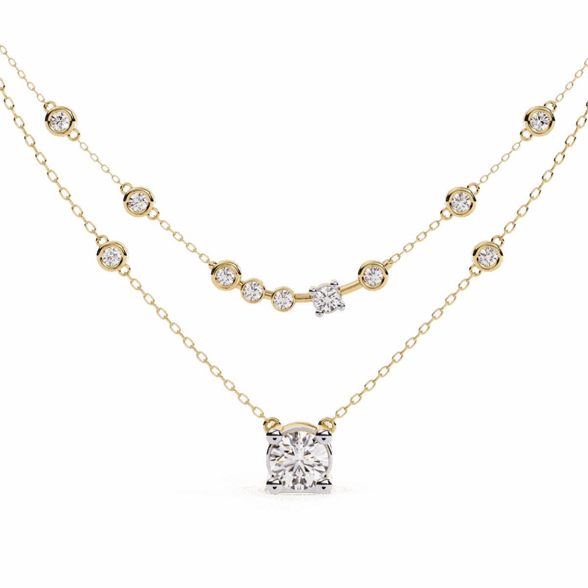 0.4 Carat Double Chain Solitaire Diamond Necklace  Image 3