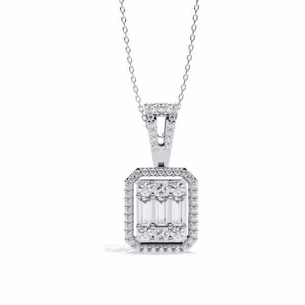 0.7 Carat Art Deco Diamond Pendant - Emerald, Baguette & Round