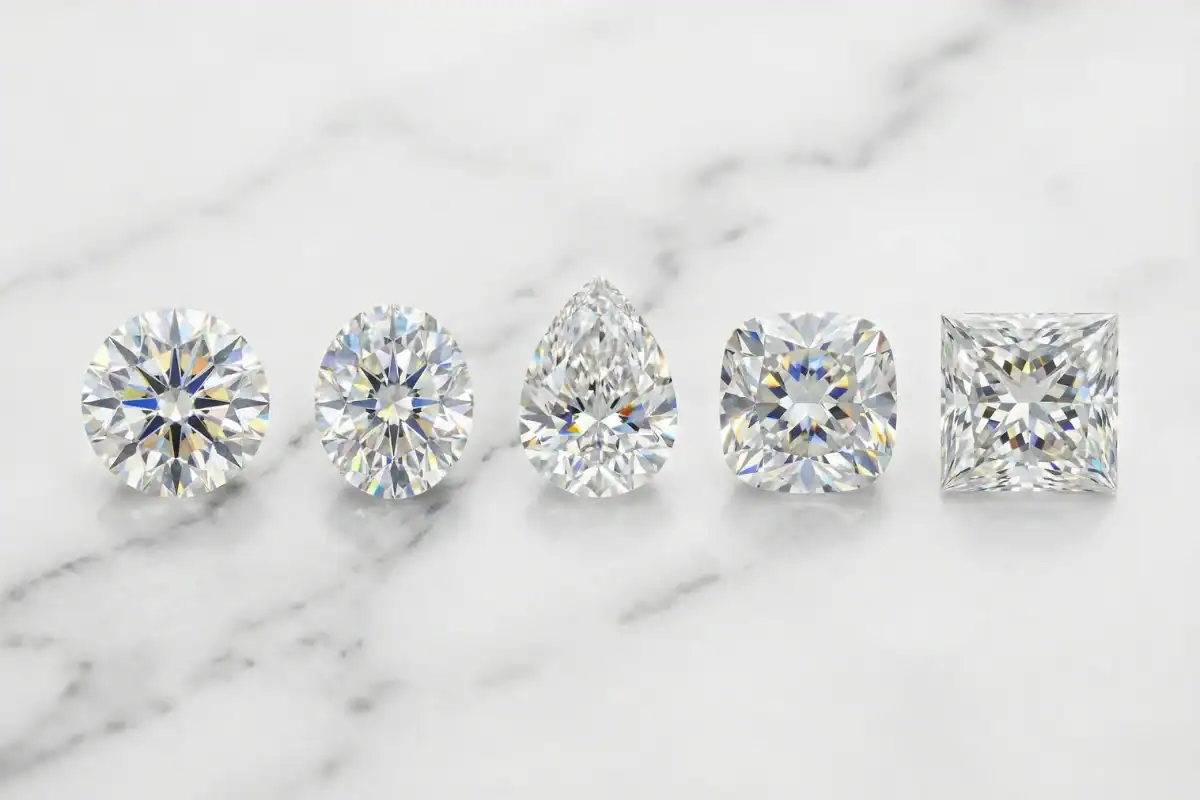 2 carat diamond ring price comparison by shape showing round oval pear cushion princess cuts