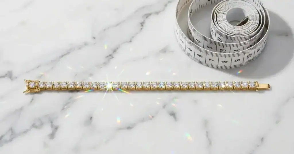 Bracelet size chart with diamond tennis bracelet and measuring tape
