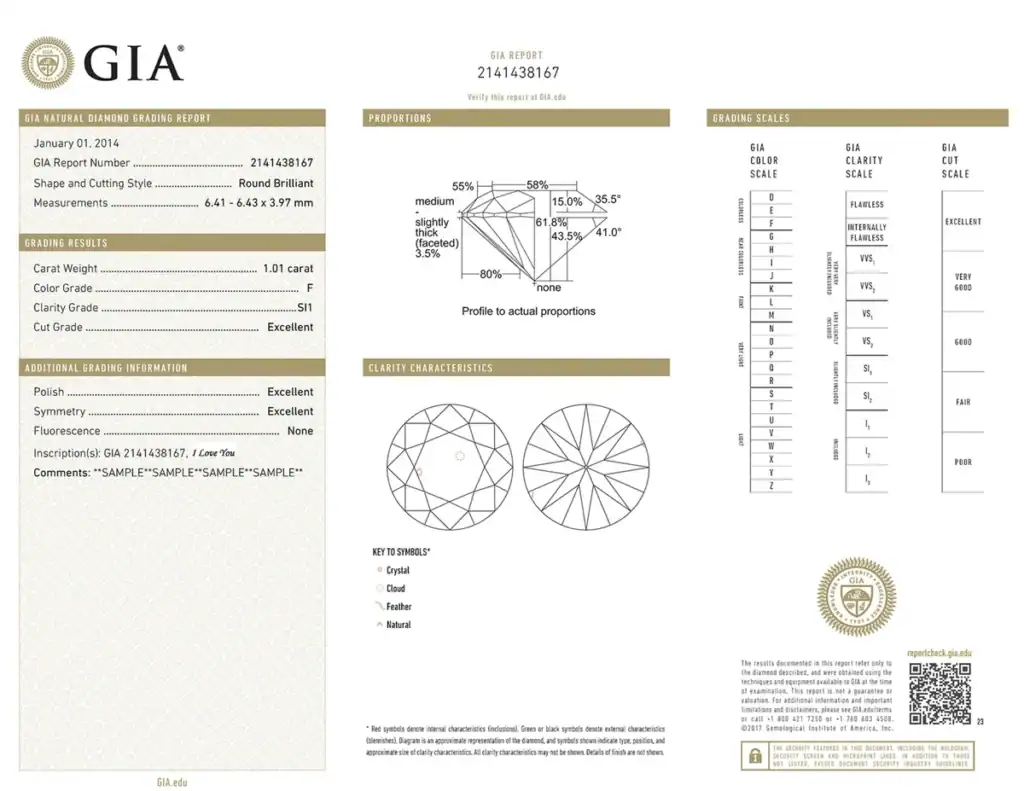 GIA diamond grading report example